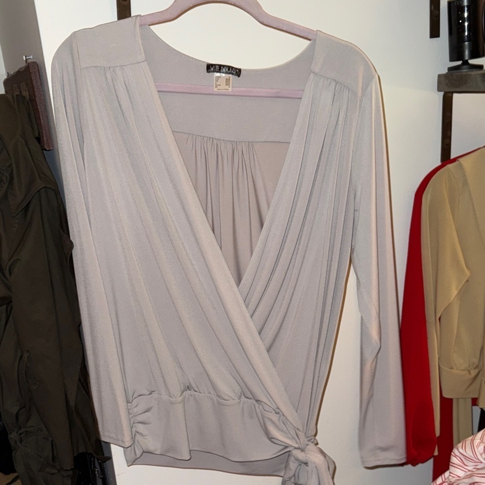 Express Light Gray Wrap Blouse